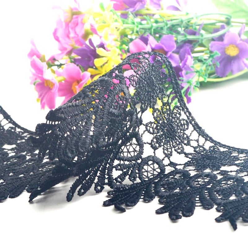 Kuasting 7.5 Yards Floral Lace Edge Trim 9CM Tassels Trim Width Europe Chips Pattern Inelastic Embroidery Lace for Sewing Making, DIY Crafts, Gift Wrapping, Wedding Decor (Black) - Image 4